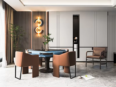 Modern Chess and Card Room Mahjong Room Mahjong Table Combination Mahjong Hall Decorative Cabinet Background Wall Plants 3d model