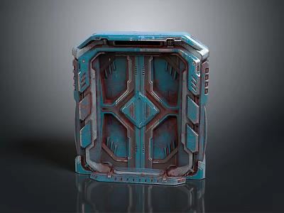 Blue Metallic Double Door Gate With Geometric Patterns And Diamond Center Design 3d model