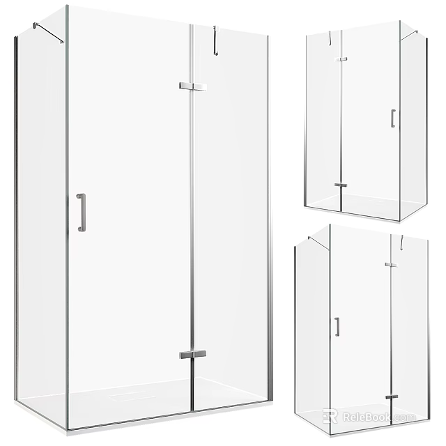 Modern Frameless Glass Shower Enclosure With Sleek Metal Door Handles Design 3d model 