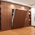 Cozy Bedroom Interior With Wooden Cabinets Bookshelves Green Plants And Flooring