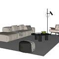 Modern Beige Sofa and Coffee Table Set With Cushions Armchair Floor Lamp and Rug