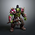 Muscular Green Skinned Man Warrior In Spiked Armor Holding Battle Axe