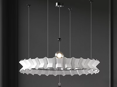 Modern White Chandelier with Wave Design Hanging from Metallic Cables on Dark Wall 3d model