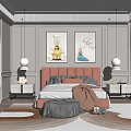 Modern background double bed combination 3d model