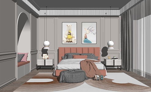 Modern background double bed combination 3d model