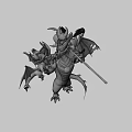 Game and Movie Dragon Characters with Yellow Purple Bodies Red Wings Staff and Pendant Ball