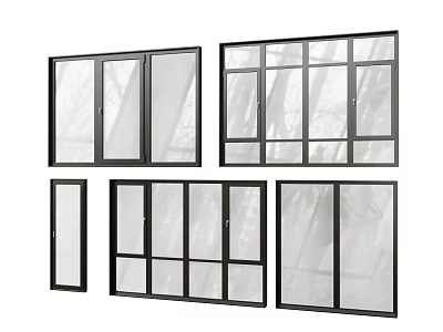 Modern Casement Windows With Various Styles Black Frame And Transparent Glass 3d model