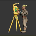 Cartoon Character Operating Yellow Surveying Instrument On Tripod Stand