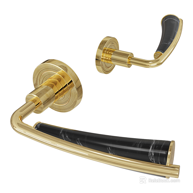 Golden Door Handle With Black Marble Grip Modern Luxury Design For Home Decor 3d model 