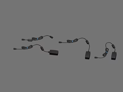 Multiple Black USB Cables With Blue Indicator Lights And Charger Devices 3d model