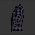 Blue And Gray Plaid Shirt With Collar Pockets And Long Sleeves