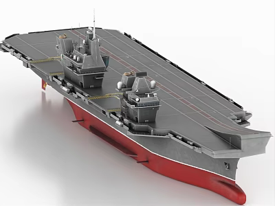 Detailed Military Warship Model Featuring Flight Deck Runway Island And Red Bottom Design 3d model