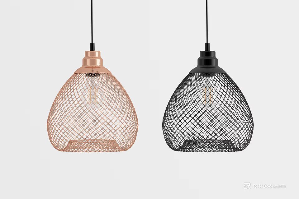 Modern Copper and Black Pendant Lights with Decorative Mesh Shades for Home Interior 3d model 