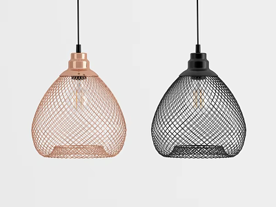Modern Copper and Black Pendant Lights with Decorative Mesh Shades for Home Interior 3d model
