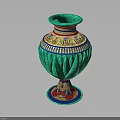 Ornamental Green Vase As Decorative Furniture Piece With Colorful Patterns And Intricate Design
