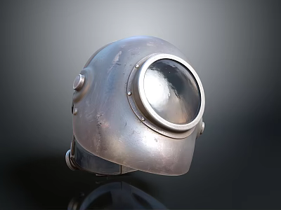 Vintage Diving Helmet With Metallic Surface And Round Viewport Details 3d model