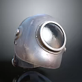 Vintage Diving Helmet With Metallic Surface And Round Viewport Details