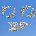 Silver Floral Carving Decorations With Curled Patterns And Corner Long Strip Designs On Blue Background