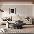 Modern Living Room Interior With Sofa Coffee Table Area Rug And Indoor Plants