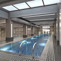 Indoor Swimming Pool With Skylights Metal Handrails And Modern Interior Design