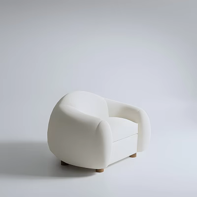Modern Minimalist Single Sofa With White Upholstery And Curved Arms Wooden Legs 3d model