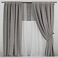 Gray Curtains With White Sheer Layer And Elegant Tie Back Window Design 3d model