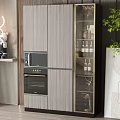 Modern Wooden Wine Cabinet With Glass Doors And Wine Bottles In Kitchen Design