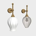 Modern Brass Wall Sconces With White Ribbed Ceramic And Clear Glass Shades
