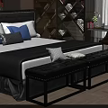 Black Leather Tufted Studded Bedroom Bench Placed By White And Gray Bed