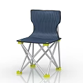 Blue Folding Leisure Chair With Silver Metal Legs And Yellow Foot Pads