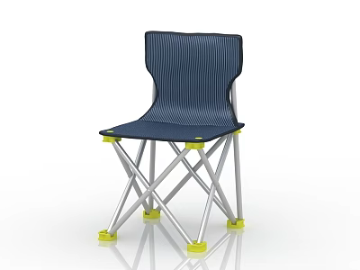 Blue Folding Leisure Chair With Silver Metal Legs And Yellow Foot Pads 3d model