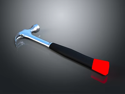 Silver Head Hammer With Black Handle And Red End On Gray Background 3d model