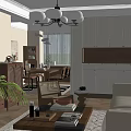 Cozy Modern Living And Dining Room Interior With Sofa Coffee Table And Chandelier
