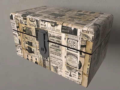Vintage Newspaper Print Decorative Ornament Set With Metal Lock And Retro Design 3d model