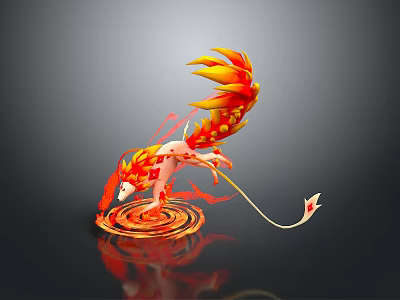 Mythical Fire Fox Game Character With Flaming Tails And Glowing Spiral Aura 3d model