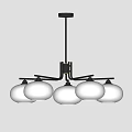 Modern Minimalist Chandelier With Black Metal Frame And White Spherical Shades