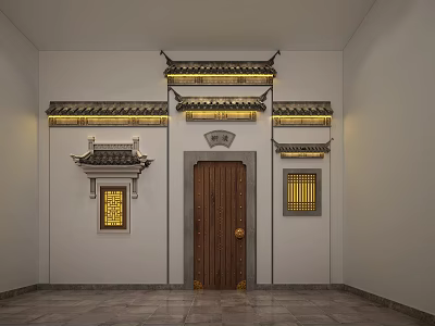 Traditional Chinese Architectural Components With Wooden Door Carved Windows And Eaves Decorations 3d model