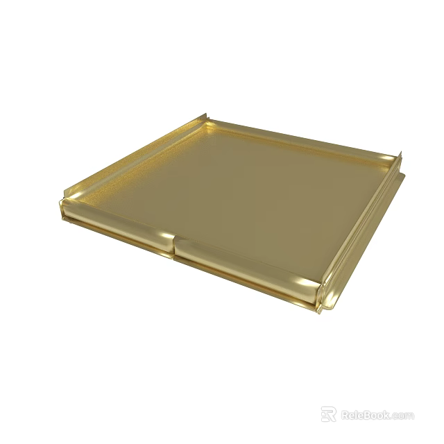 Golden Square Metal Tray With Flat Surface And Folded Edges Design 3d model 