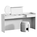 Modern Wooden Dressing Table with Open Drawer Round Mirror and Plush Stool
