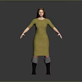 Woman In Yellow Dress With Gray Stockings And Black Boots On Gray Background
