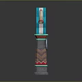 Ornate Decorative Archway With Horns Diamond Emblem Turquoise Pink Accents And Geometric Pattern Pillars
