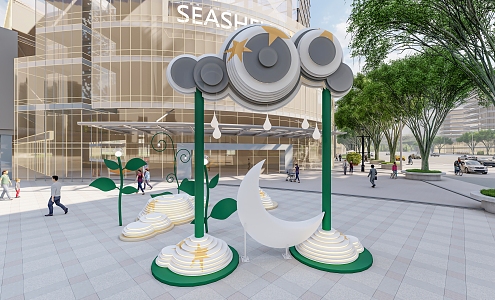 Shopping Mall Sketch Clouds Moon Stars Beautiful Landscape 3d model