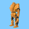 Game Movie Character Orange Mechanical Robot With Armor Joints And Robotic Features