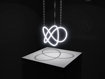 Abstract Neon Light Installation Featuring Hanging Interconnected Rings And Tabletop Geometric Design 3d model