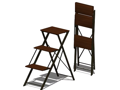 Sturdy Folding Step Ladder With Wooden Steps And Metal Frame For Household Use 3d model