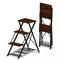 Sturdy Folding Step Ladder With Wooden Steps And Metal Frame For Household Use