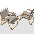 Two Foldable Leisure Chairs With Wooden Frame And Light Fabric Modern Style