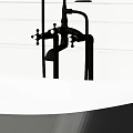 White Bathtub with Black Rim Black Faucet on Light Wall and Horizontal Line Decor