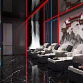 SPA Sauna Interior Design With Luxurious Seats Decorative Wall Modern Lighting And Marble Floor