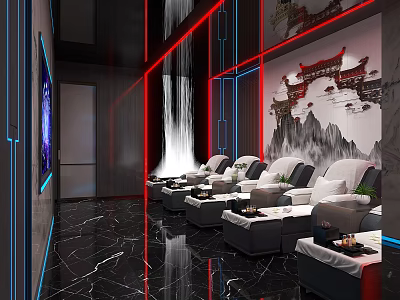 SPA Sauna Interior Design With Luxurious Seats Decorative Wall Modern Lighting And Marble Floor 3d model